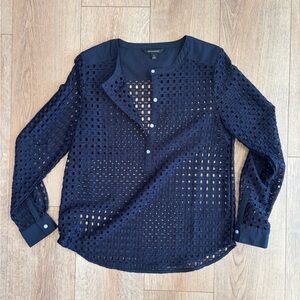 Banana Republic Navy Eyelet Button Front Blouse Sheer Textured Top Small